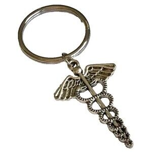 Silver Caduceus Keychain Keyring Medical Nursing Gift MD RN LPN DO ARNP